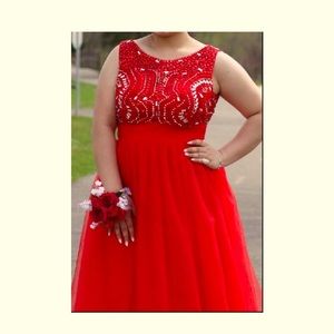 Red Princess Beading Sleeveless Prom dress